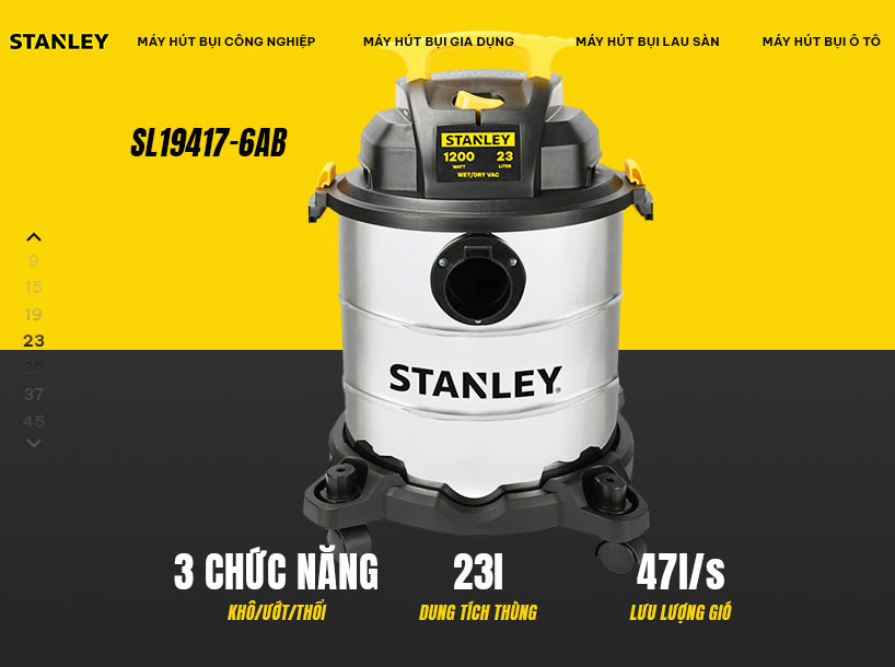 Máy hút bụi công nghiệp 3 chức năng - Khô/Ướt/Thổi - Stanley SL19417-6AB - 23 Lít - NEW 2025