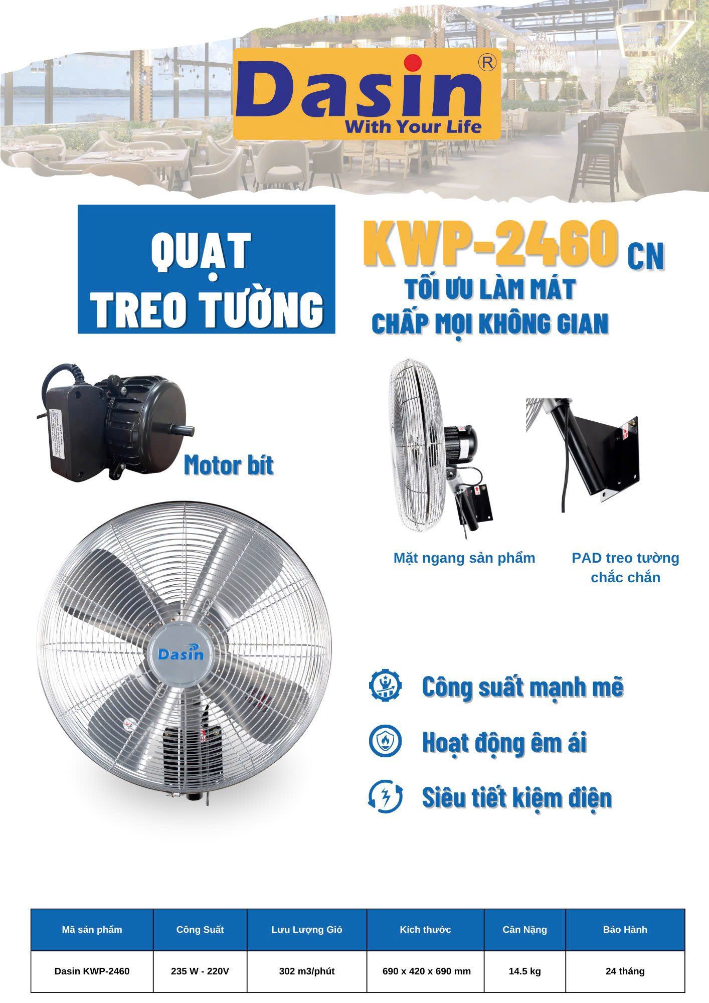Quạt treo tường Dasin chống nước KWP-2460CN - 235W