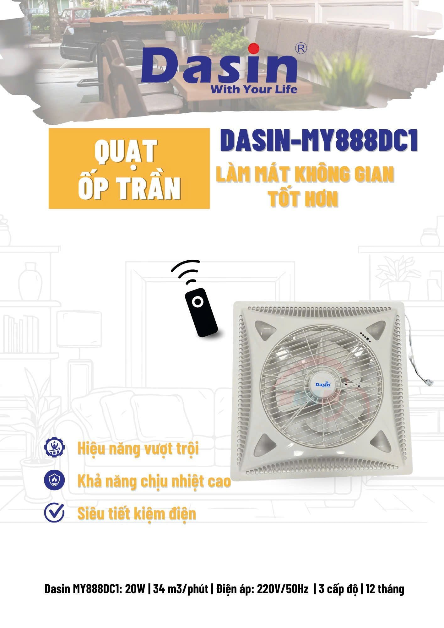 Quạt Ốp Trần Dasin MY-888C / MY-888DC1 (có remote)