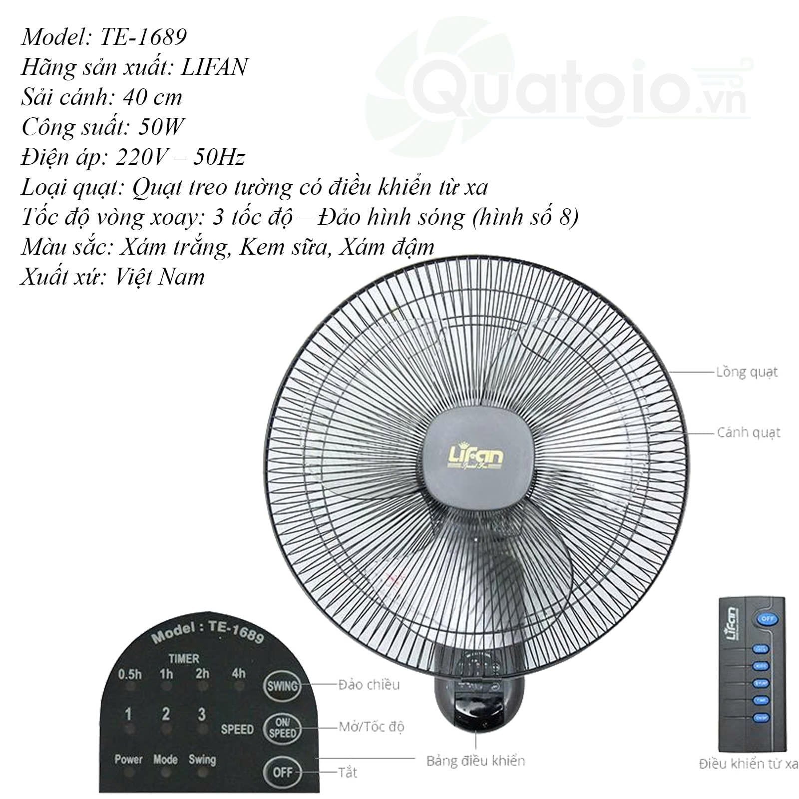 Quạt treo đảo hình sóng LiFan TE-1689 - Remote