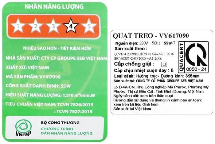 [Sale] Quạt treo tường ASIAvina 5 cánh VY617090 - Đen - 55W