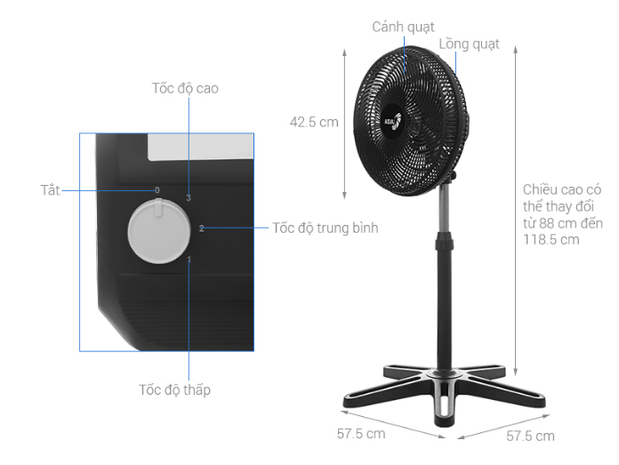 [Sale] Quạt đứng ASIAvina VY619090 - Đen - 55W