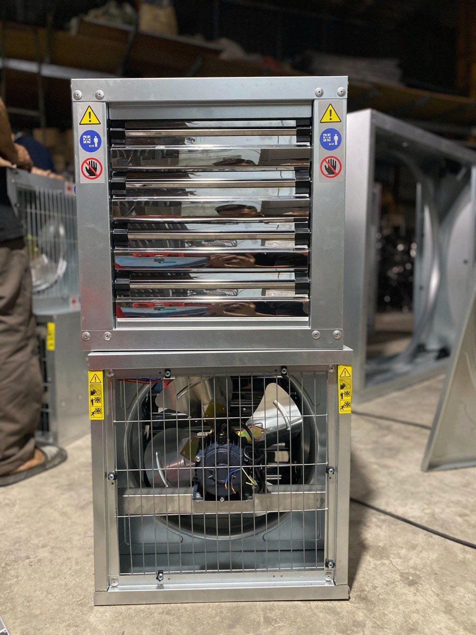 Quạt thông gió công nghiệp Omysu BMF400 - 220V (Vỏ tôn Kẽm, vanh nhựa PA, cánh Inox, chớp Kẽm) - HÀNG GIÁ RẺ