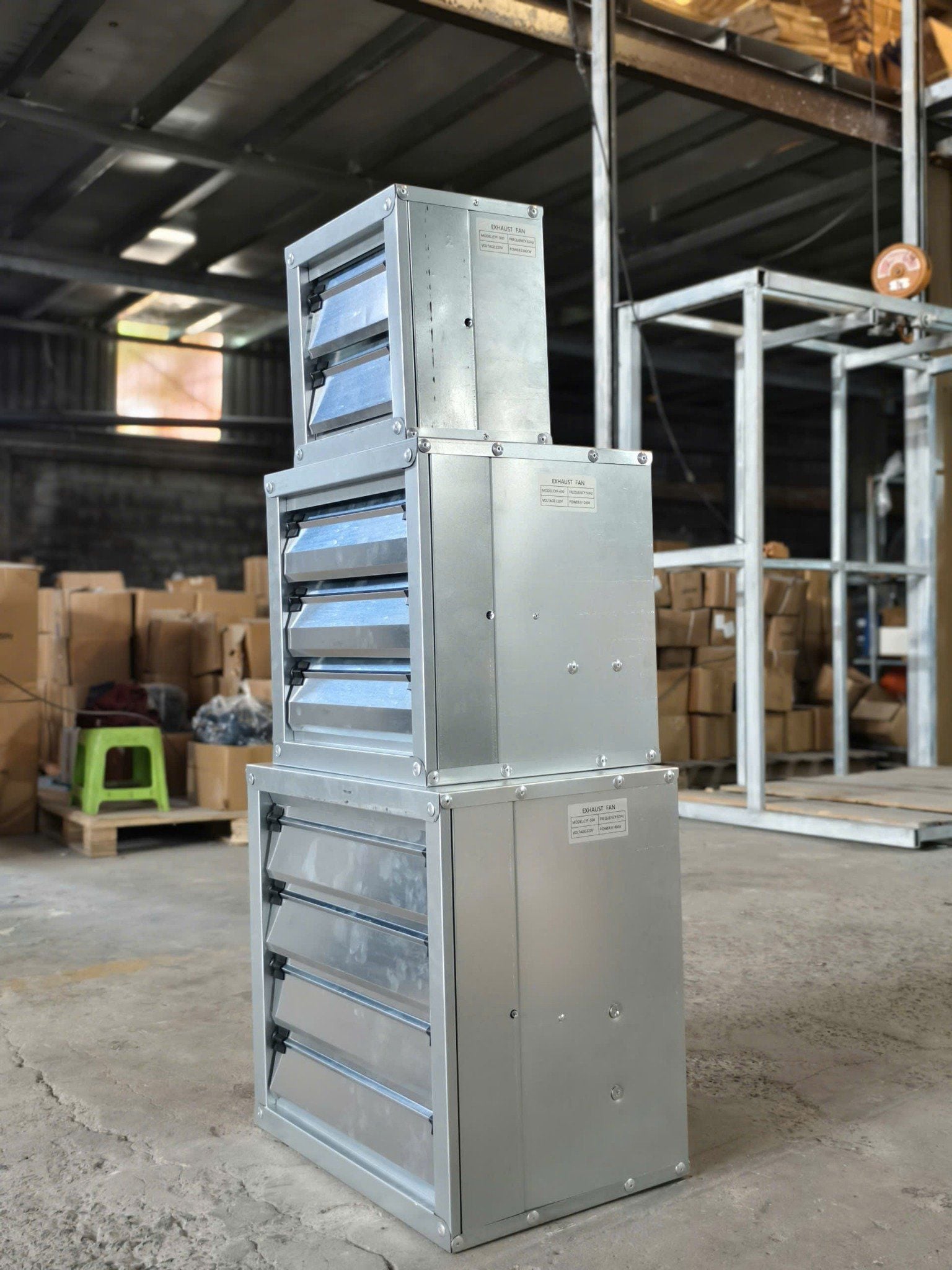 Quạt thông gió công nghiệp Omysu BMF400 - 220V (Vỏ tôn Kẽm, vanh nhựa PA, cánh Inox, chớp Kẽm) - HÀNG GIÁ RẺ