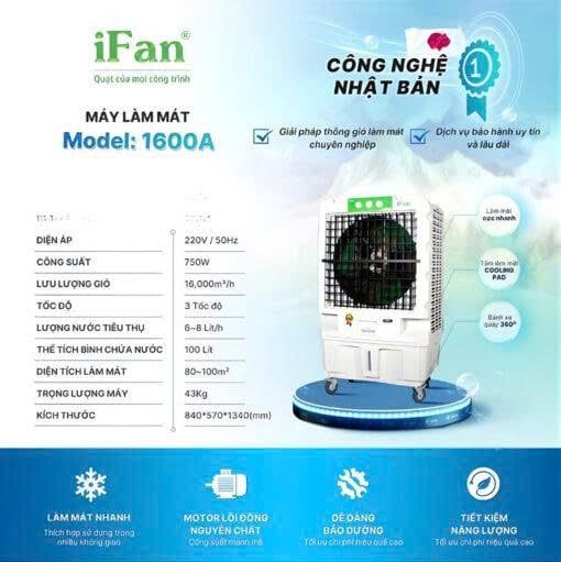 Máy làm mát công nghiệp Ifan-1600A công suất 750W