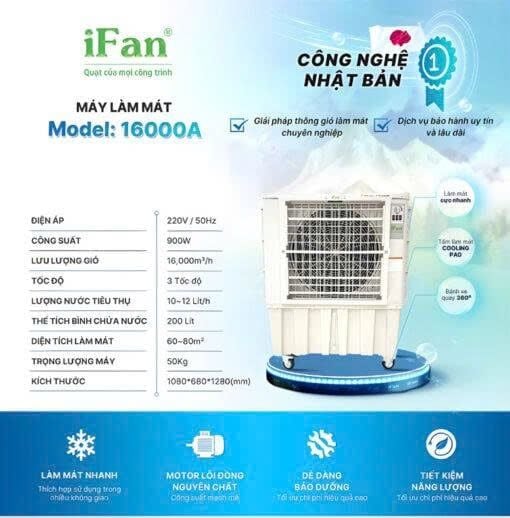 Máy làm mát công nghiệp Ifan-16000A công suất 900W