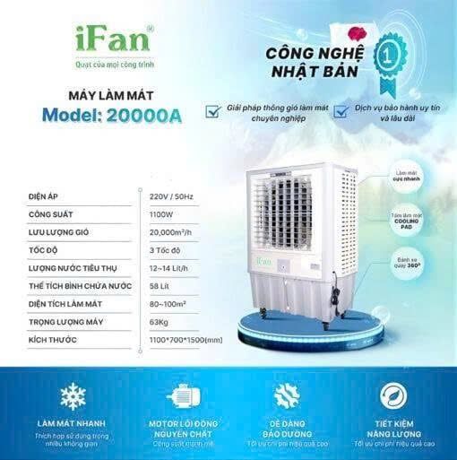 Máy làm mát công nghiệp Ifan-20000A công suất 1100W
