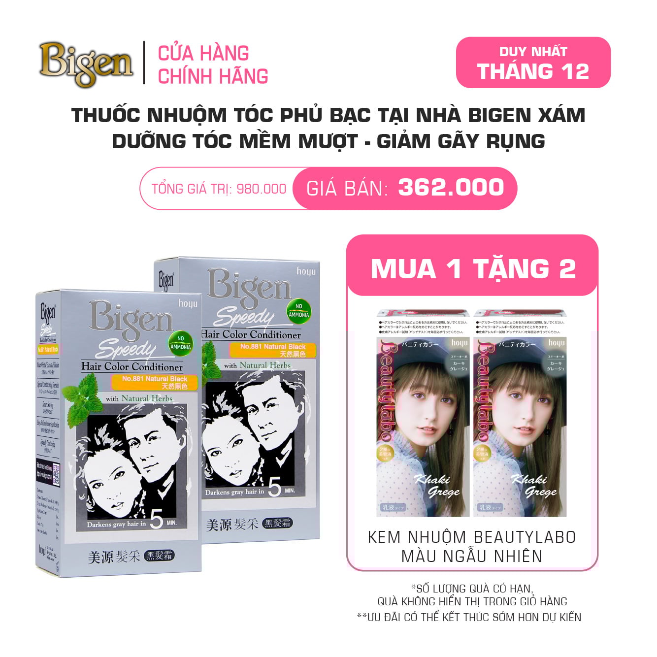 Combo 2 Thuốc Nhuộm Tóc Phủ Bạc Tại Nhà Bigen Xám - Phủ Bạc Thảo Dược, Dưỡng Tóc Mềm Mượt 80ml
