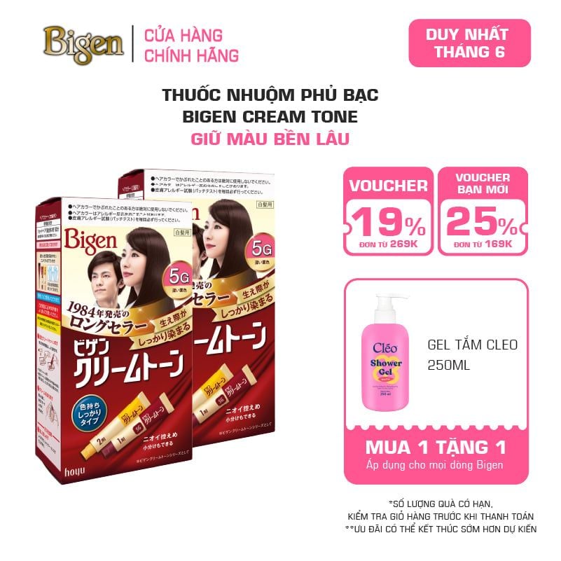  Combo 2 Thuốc Nhuộm Tóc Phủ Bạc Tại Nhà Bigen Cream Tone - Phủ Bạc Nội Địa Nhật Giữ Màu Bền Lâu 80ml 
