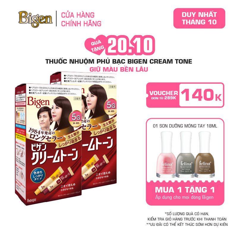  Combo 2 Thuốc Nhuộm Tóc Phủ Bạc Tại Nhà Bigen Cream Tone - Phủ Bạc Nội Địa Nhật Giữ Màu Bền Lâu 80ml 