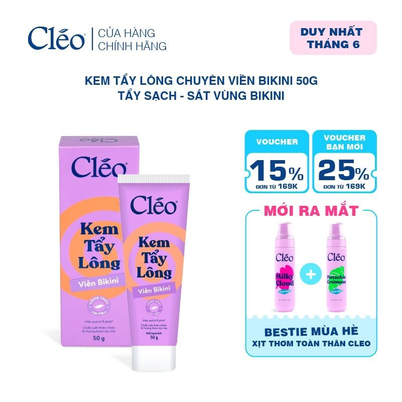  Kem Tẩy Lông Viền Bikini Cleo - Sạch Sát, Không Kích Ứng 50g 