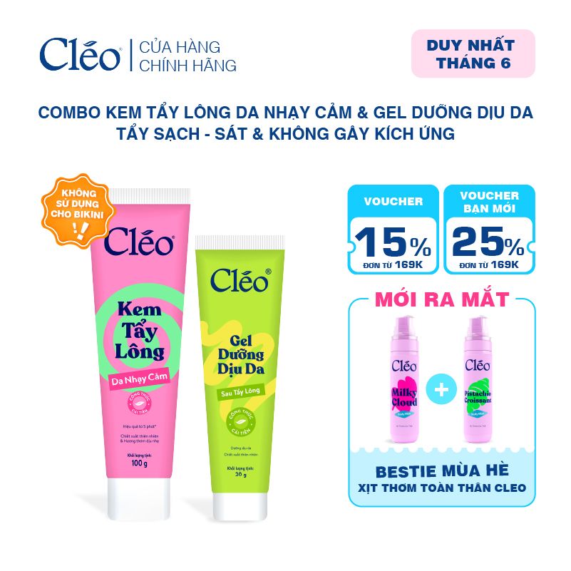  Combo Kem Tẩy Lông Nách, Tẩy Lông Tay Chân Cleo 100g & Gel Dưỡng Dịu Da 20g 