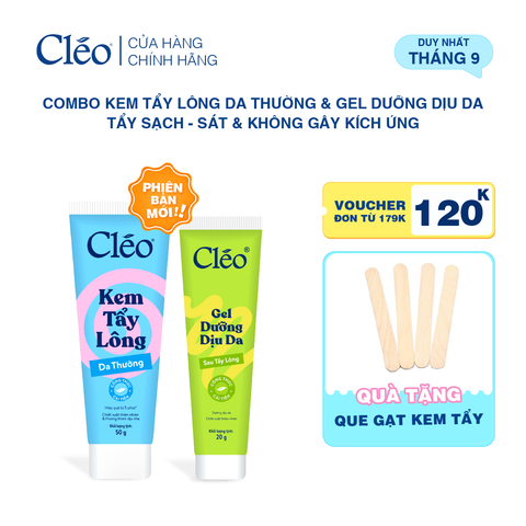  Combo Kem Tẩy Lông Nách, Tẩy Lông Tay Chân Cleo 50g & Gel Dưỡng Dịu Da 20g 