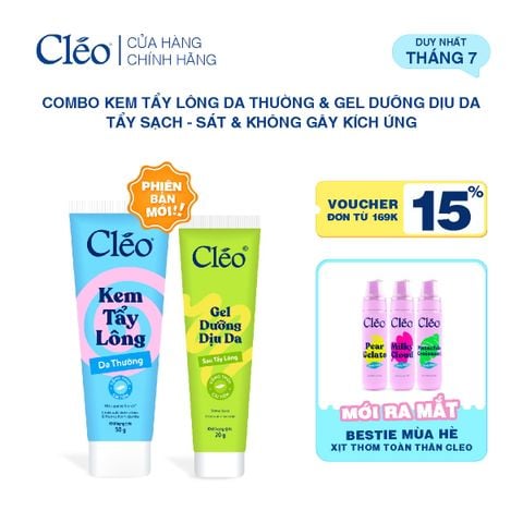  Combo Kem Tẩy Lông Nách, Tẩy Lông Tay Chân Cleo 50g & Gel Dưỡng Dịu Da 20g 