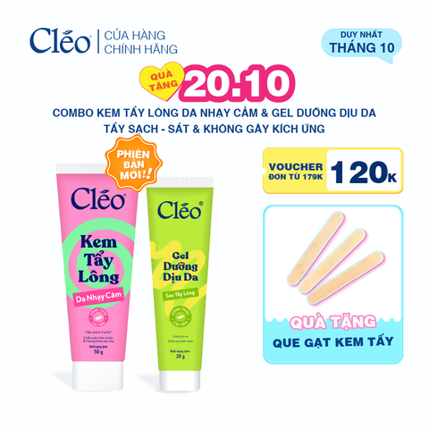  Combo Kem Tẩy Lông Nách, Tẩy Lông Tay Chân Cleo 50g & Gel Dưỡng Dịu Da 20g 
