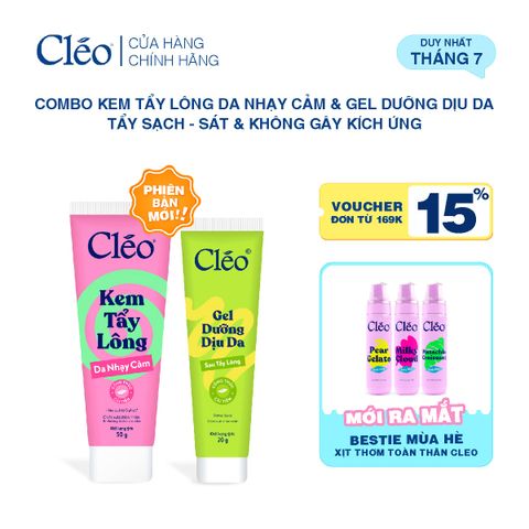  Combo Kem Tẩy Lông Nách, Tẩy Lông Tay Chân Cleo 50g & Gel Dưỡng Dịu Da 20g 