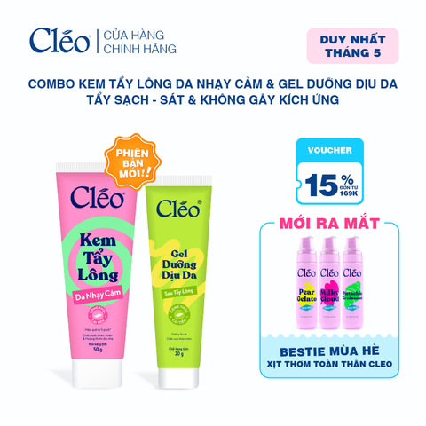  Combo Kem Tẩy Lông Nách, Tẩy Lông Tay Chân Cleo 50g & Gel Dưỡng Dịu Da 20g 