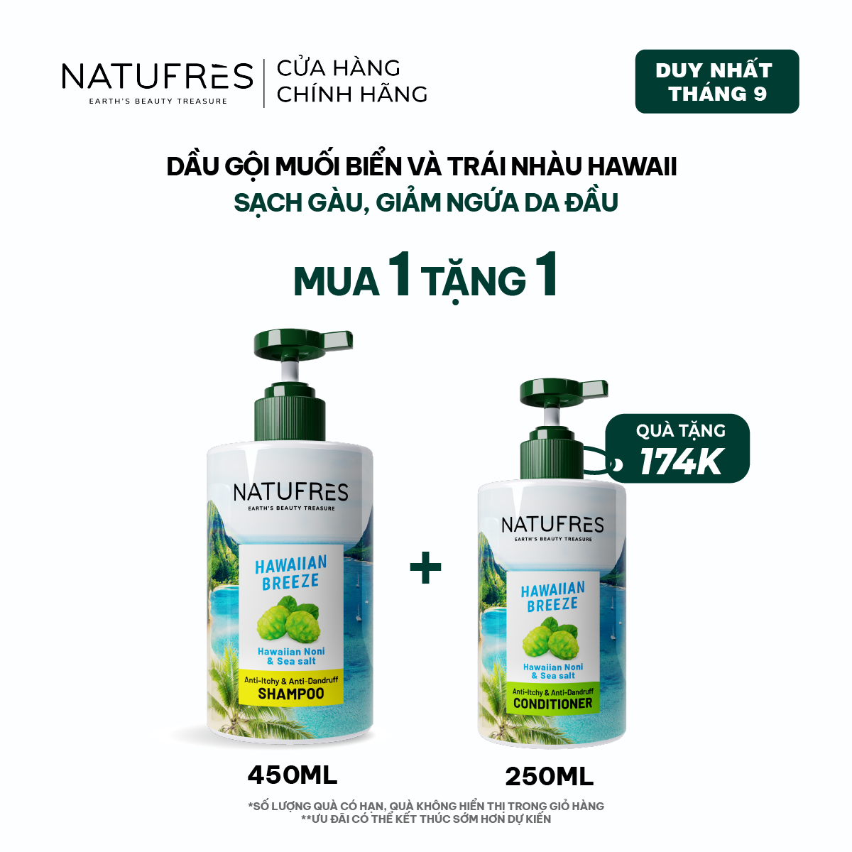  Dầu Gội Natufres Hawaiian Breeze Muối Biển & Trái Nhàu Hawaii 
