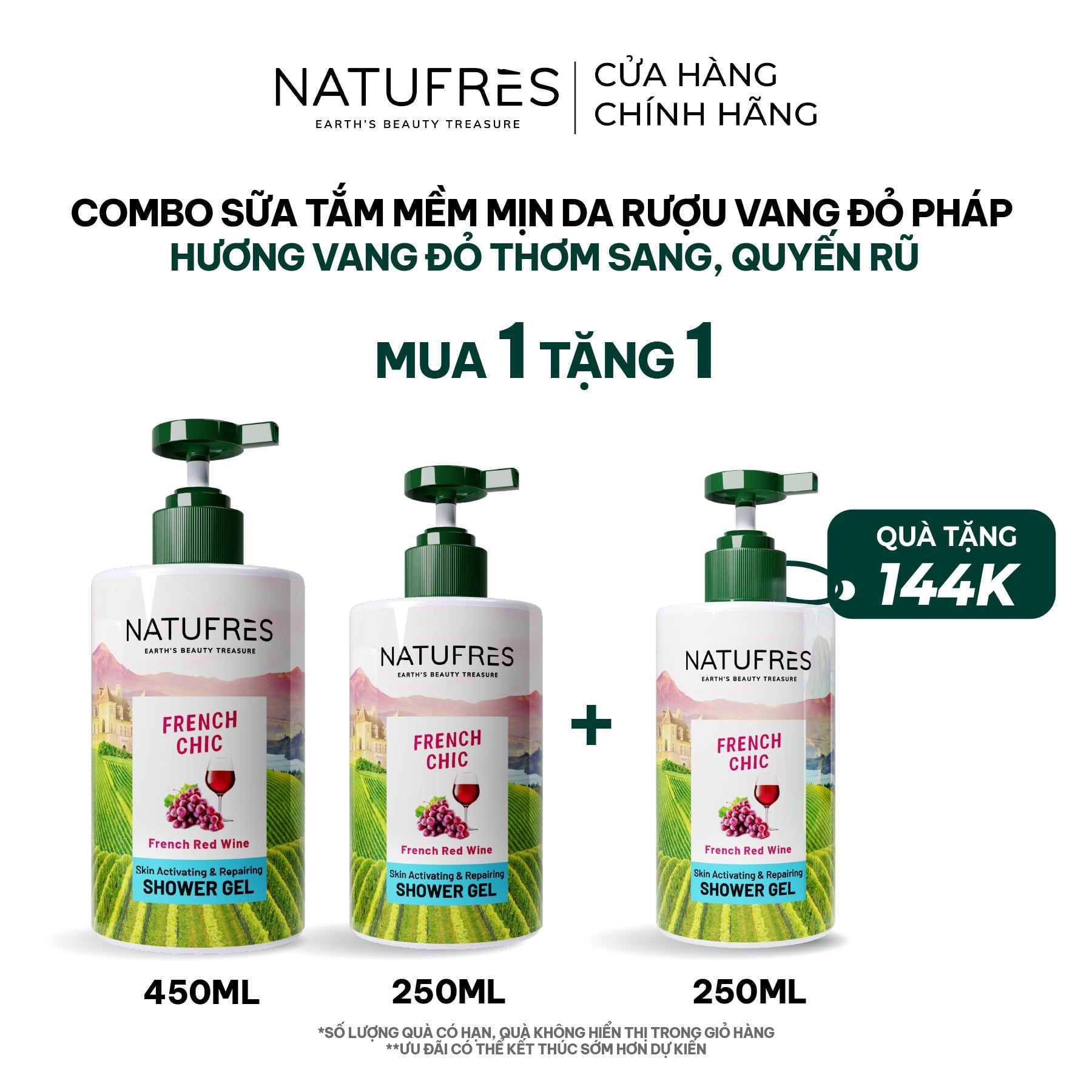  Sữa Tắm Natufres French Chic Rượu Vang Đỏ Bordeaux 