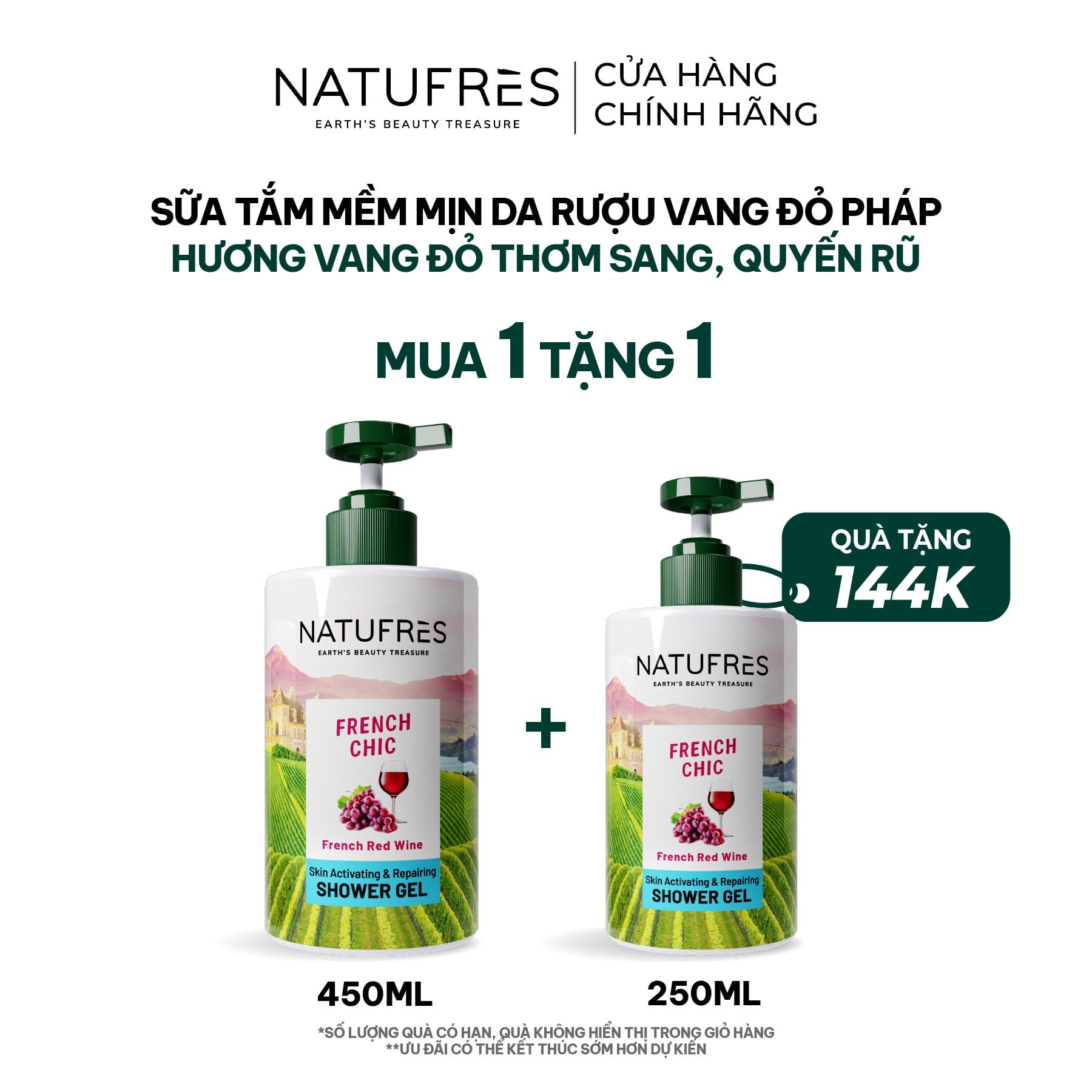  Sữa Tắm Natufres French Chic Rượu Vang Đỏ Bordeaux 