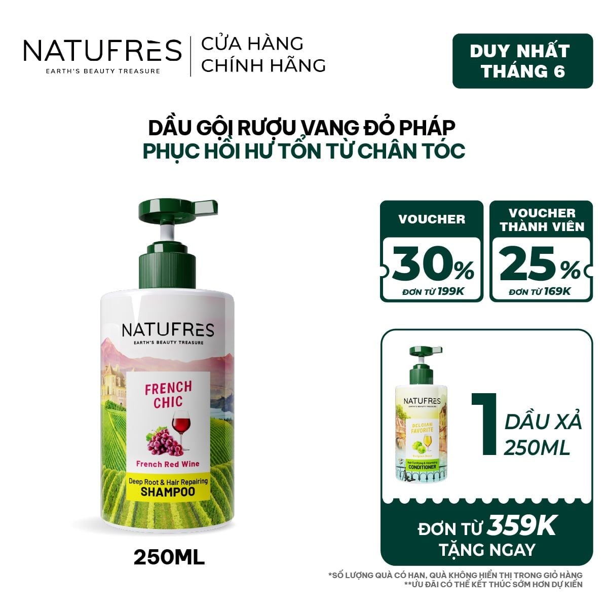  Dầu Gội Natufres French Chic Rượu Vang Đỏ Bordeaux 