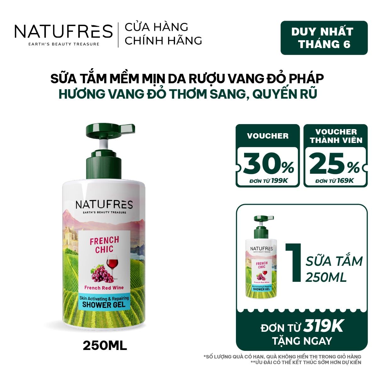  Sữa Tắm Natufres French Chic Rượu Vang Đỏ Bordeaux 