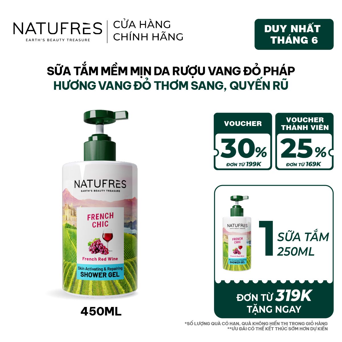  Sữa Tắm Natufres French Chic Rượu Vang Đỏ Bordeaux 