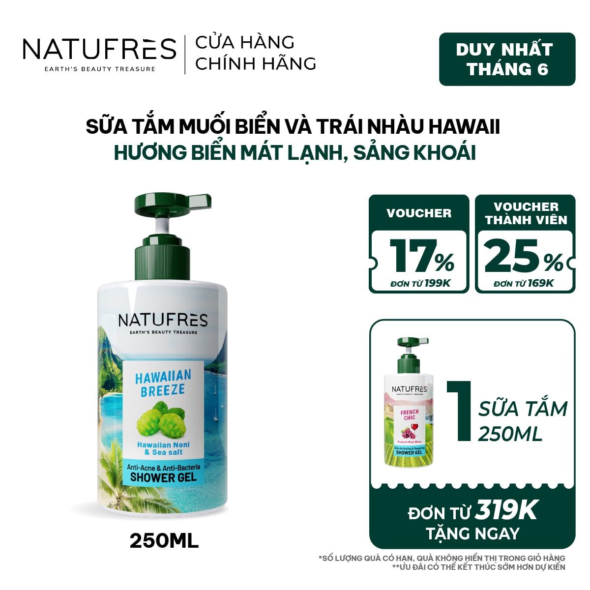  Sữa Tắm Natufres Hawaiian Breeze Muối Biển & Trái Nhàu Hawaii 