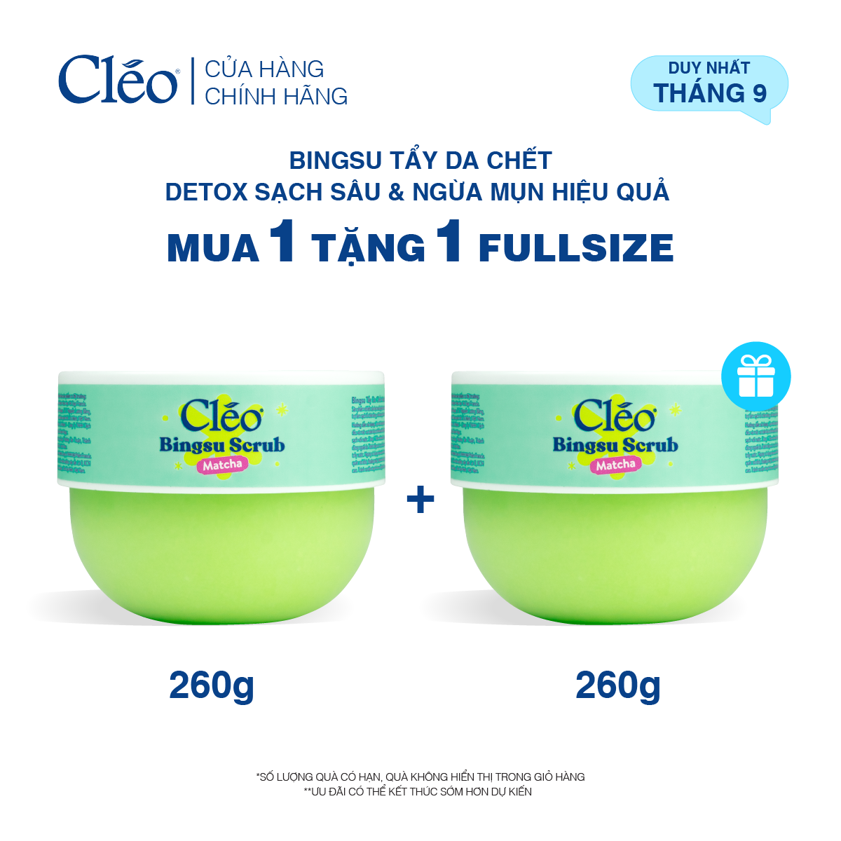  Bingsu Tẩy Da Chết Matcha Cleo - Làm Sạch Sâu Lỗ Chân Lông, Ngừa Mụn Lưng 200g 