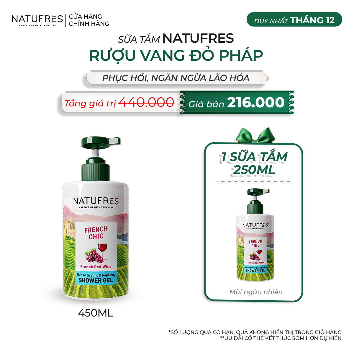 SỮA TẮM Natufres FRENCH CHIC - Rượu vang đỏ BORDEAUX