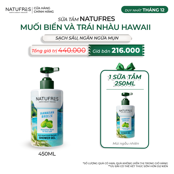 SỮA TẮM Natufres HAWAIIAN BREEZE - Muối biển và trái nhàu Hawaii
