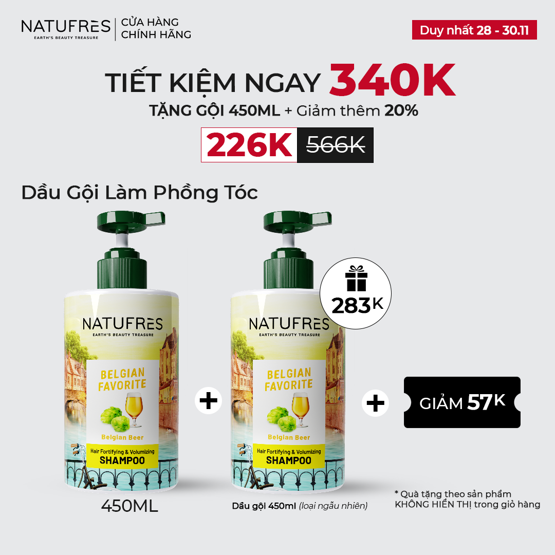 DẦU GỘI Natufres BELGIAN FAVORITE - Chiết xuất bia Bỉ