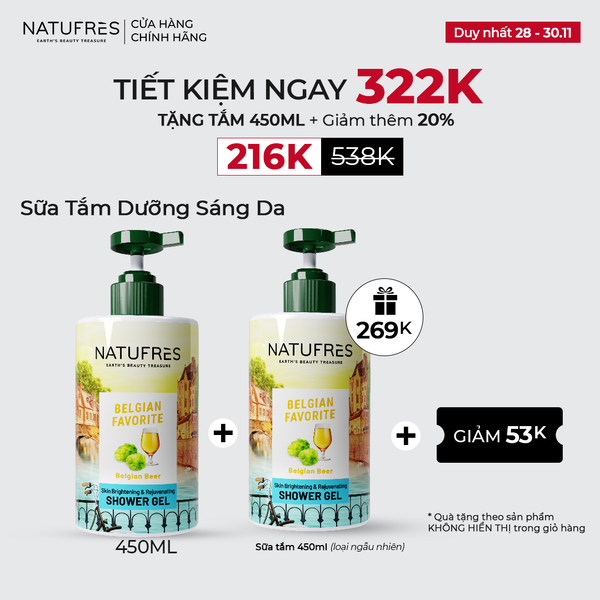 SỮA TẮM Natufres BELGIAN FAVORITE - Chiết xuất bia Bỉ