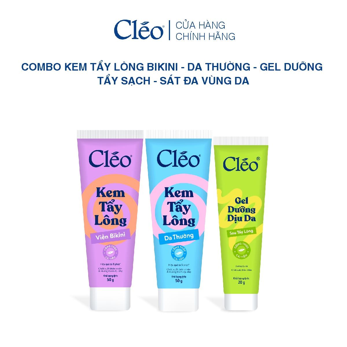  Combo Kem Tẩy Lông Nách, Tẩy Lông Tay Chân Cleo 50g & Gel Dưỡng Dịu Da 20g 