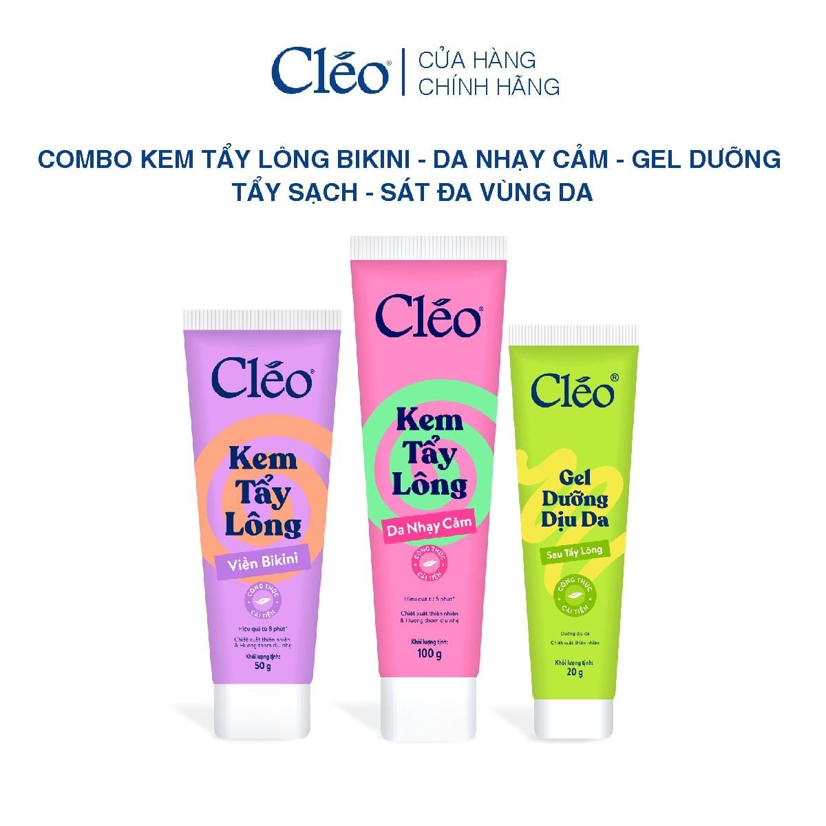  Combo Kem Tẩy Lông Nách, Tẩy Lông Tay Chân Cleo 100g & Gel Dưỡng Dịu Da 20g 