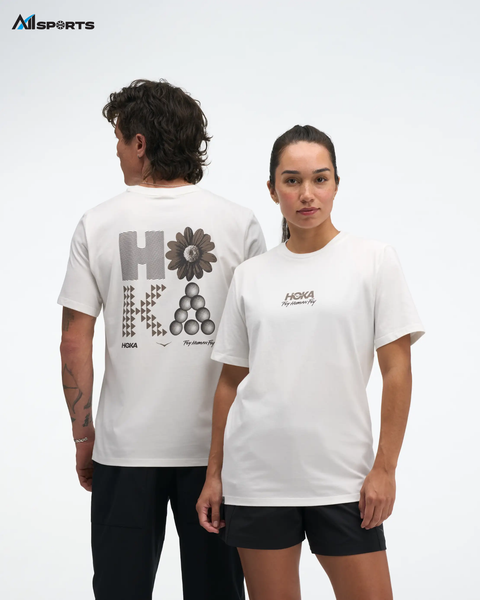 HOKA - MOSAIC LOGO CTN SS TEE (U) - WHITE - 1183190-WHT -  Áo thun thể thao