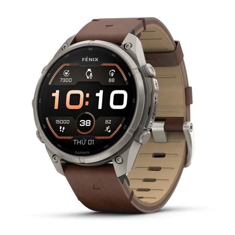 Garmin fēnix 9 Pro – 47mm – Chất liệu titan với dây đeo bằng da màu óc chó