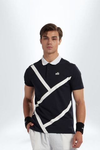 Áo Polo Nam PILI Phối Hoạ Tiết Đường Kẻ Sân Bóng – Màu Xanh navy