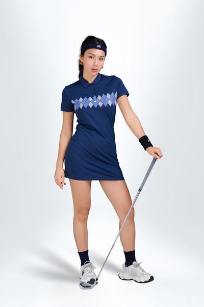 Đầm Polo Nữ PILI Hoạ Tiết In Quả Trám – Màu Xanh navy