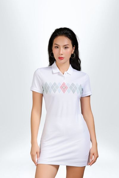 Đầm Polo Nữ PILI Hoạ Tiết In Quả Trám – Màu Trắng