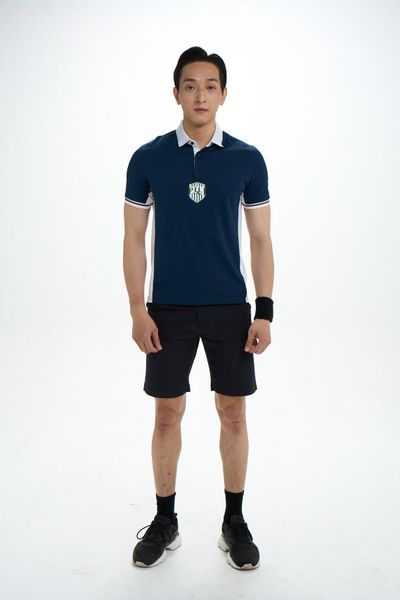 Áo Polo Phối Sọc Họa Tiết Bo Tay PILI – Màu Xanh navy