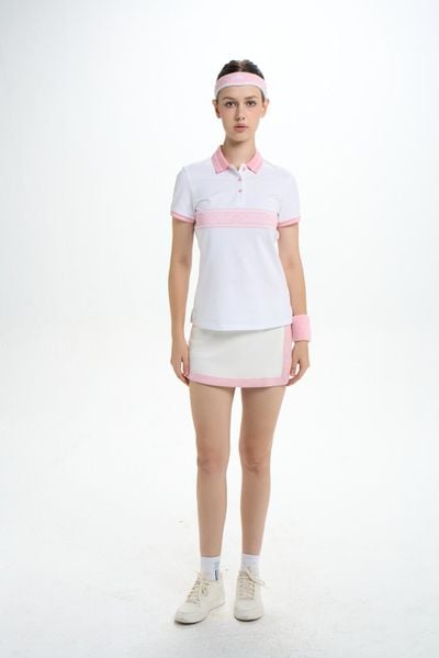 Áo Polo Nữ Classic Phối Sọc Ngang PILI ATELIER – Màu Trắng