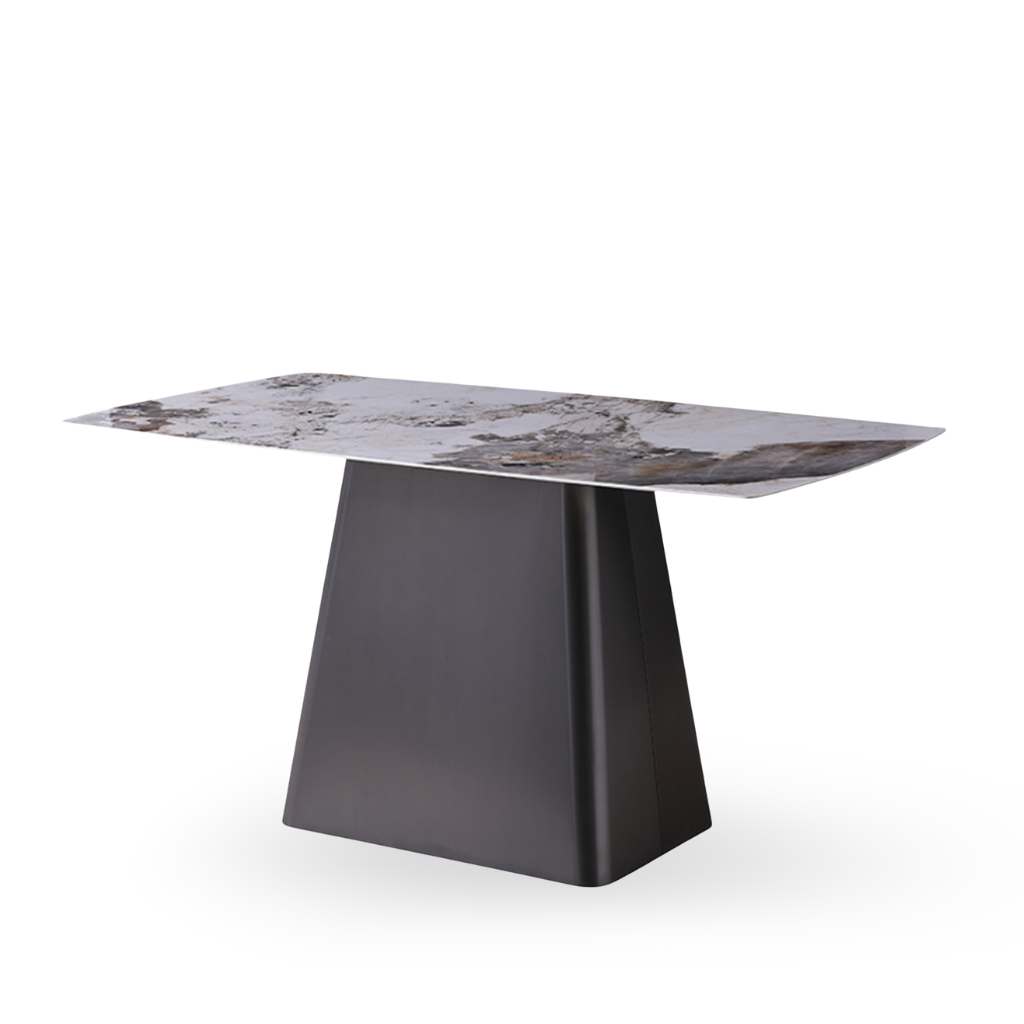  Bàn ăn, mặt ceramic pandora, chân inox xước đen, 160*90*75cm 