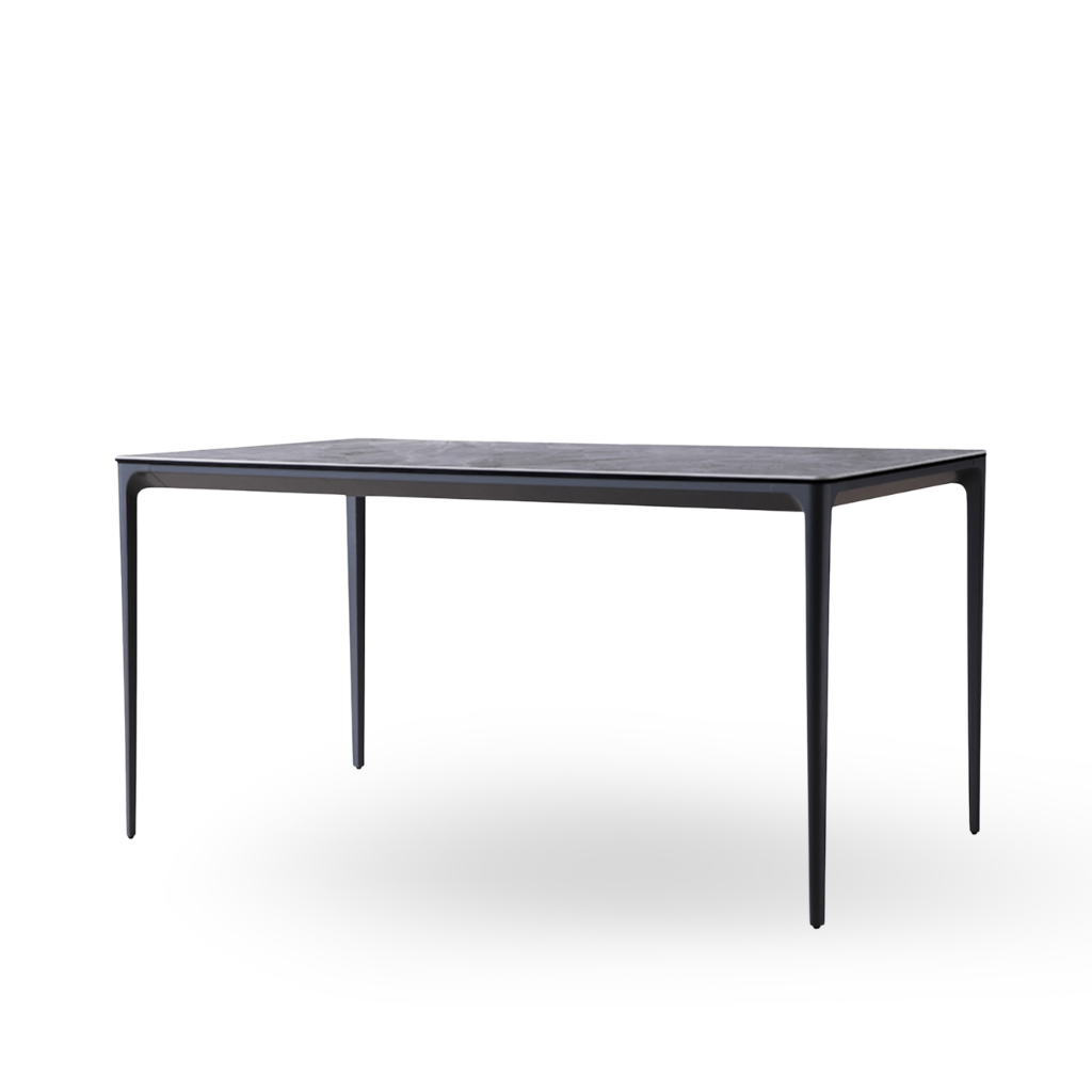  Bàn ăn, mặt ceramic Italy màu xám lợt, chân hợp kim nhôm xám bạc, 140*80*74cm 