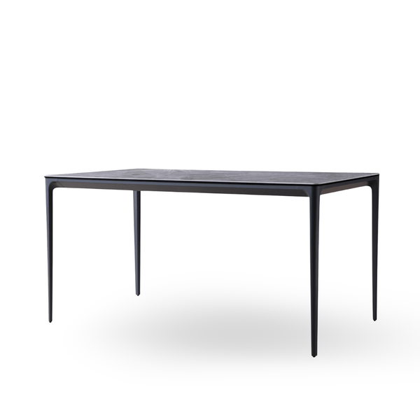  Bàn ăn, mặt ceramic Italy màu xám lợt, chân hợp kim nhôm xám bạc, 140*80*74cm 