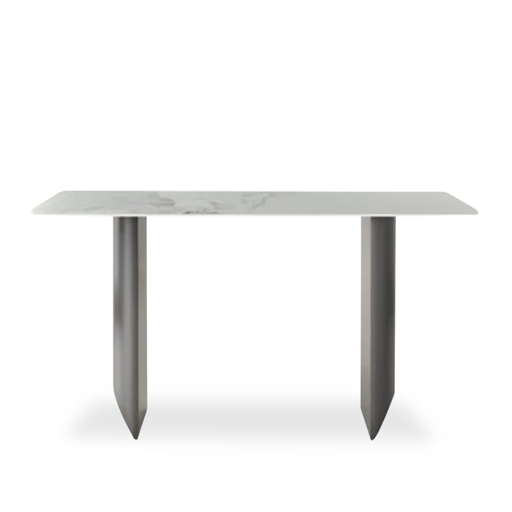  Bàn ăn, mặt đá in 3D, chân inox xước màu xám, 140*80*75cm 