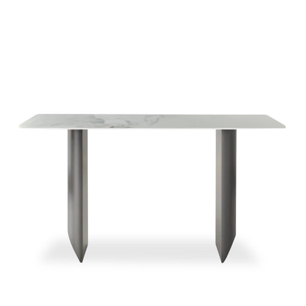  Bàn ăn, mặt đá in 3D, chân inox xước màu xám, 140*80*75cm 