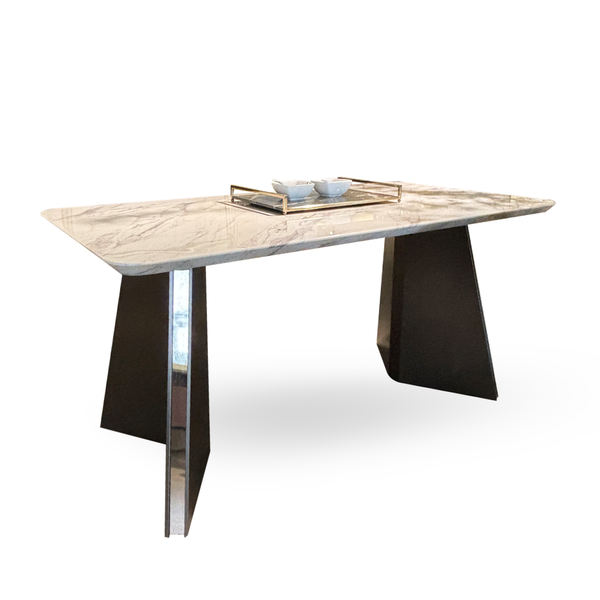  Bàn ăn, mặt đá marble, chân inox xước màu xám, 160*85*75cm 