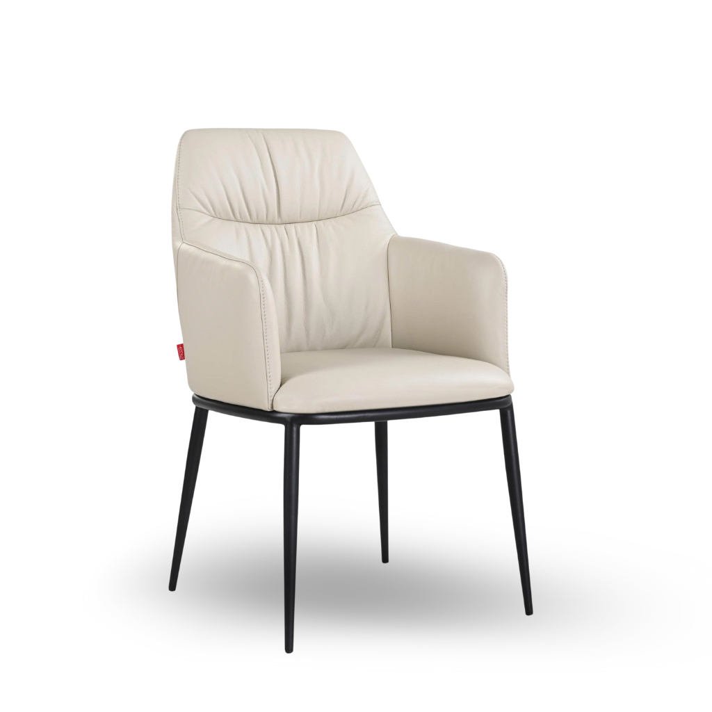  Ghế ăn có tay, 100% da 805 màu Wheat, chân kim loại đen, W565*D630*H920MM 