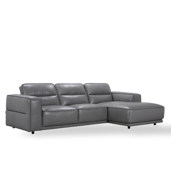  Sofa góc, 100% da 675 màu dusty grey, chân PP đen, (2.5EL + 1.5COUCH-R), W2845*D1625*H835MM 